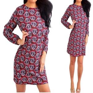 LOFT Red and White A-line Dress with Bishop Sleeves‎